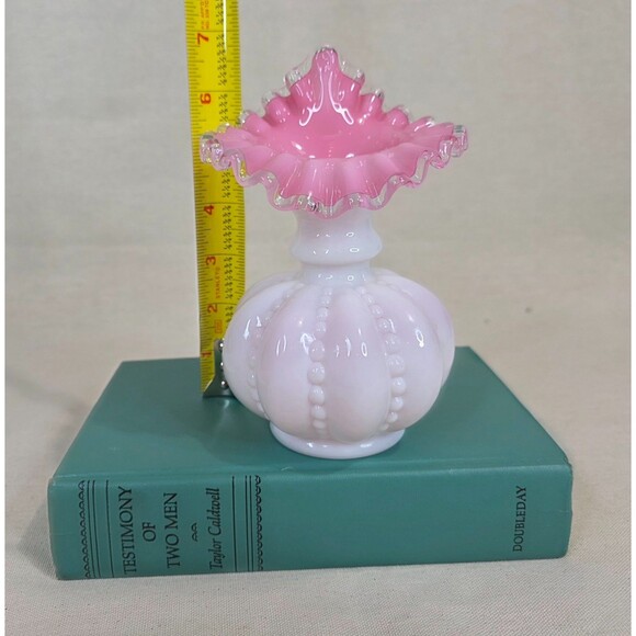 VTG Fenton Peach Crest Jack-in-the-Pulpit Vase Beaded w/Melon Base 1940s–60s USA - Picture 12 of 12